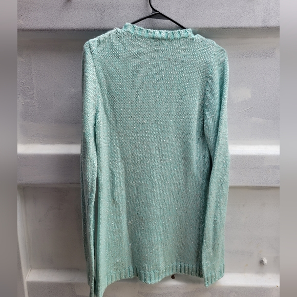 Shimmer metallic and sequin woven knit top sweater xl teal mint - Picture 8 of 8
